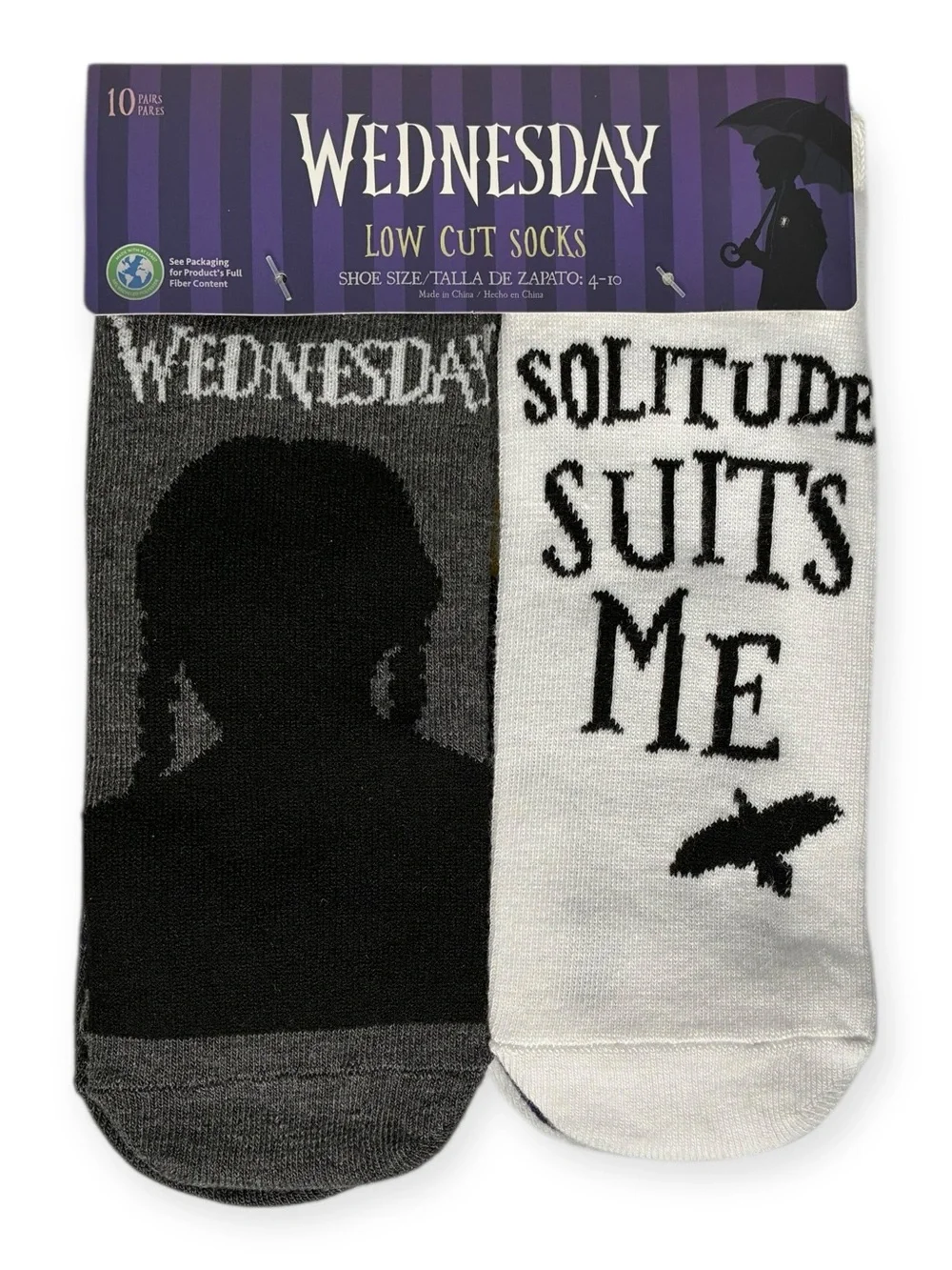 (2) Wednesday Addams Family Low Cut Socks 10 Pack Size 4 - 10